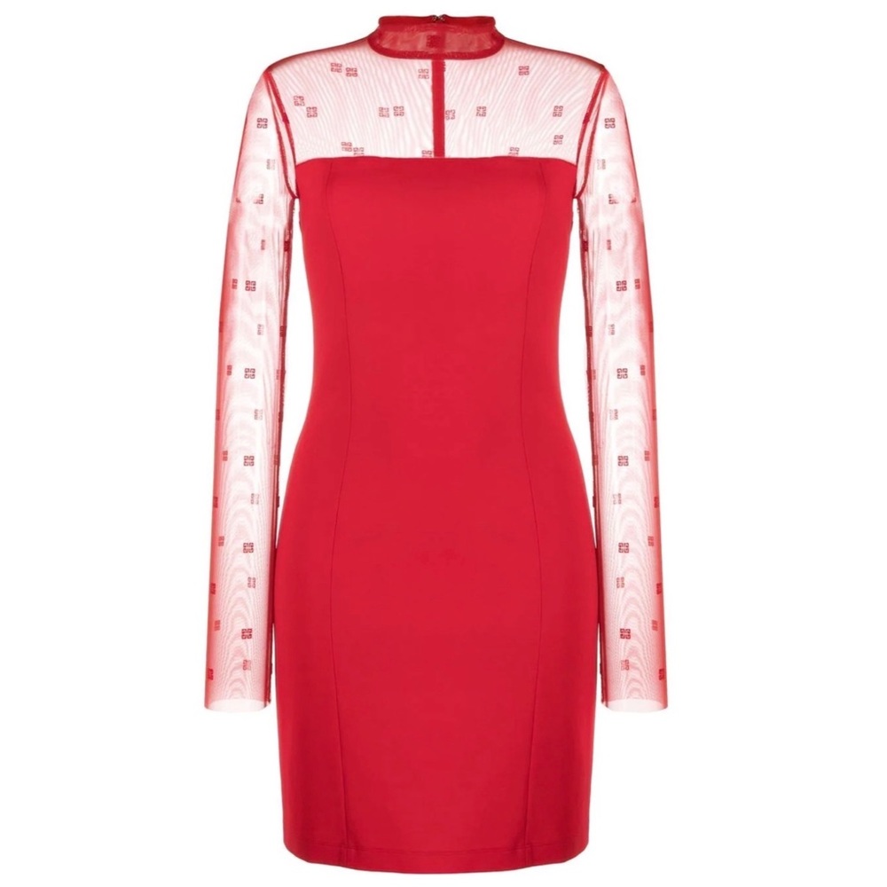 GIVENCHY 4G PRINT TULLE PANELLED SHEER LOGO DETAIL MINIDRESS